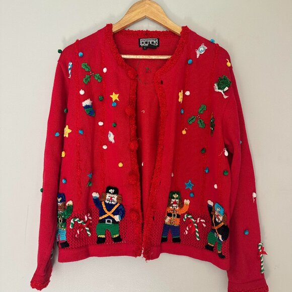 Berek Vintage Christmas Embellished Cardigan Sweater Festive -Large - Grannycore - Picture 1 of 6